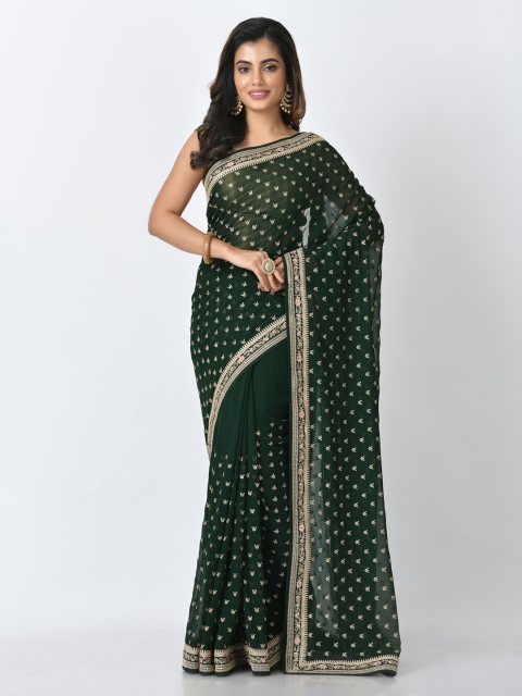 

RANGOLI Green Embroidered Pure Georgette Saree