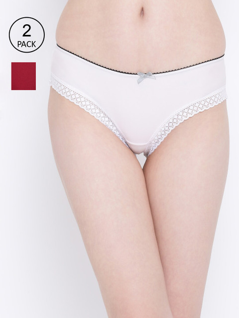 

Clovia Women Pack Of 2 Solid Low-Rise Hipster Briefs COMPNC980, Red