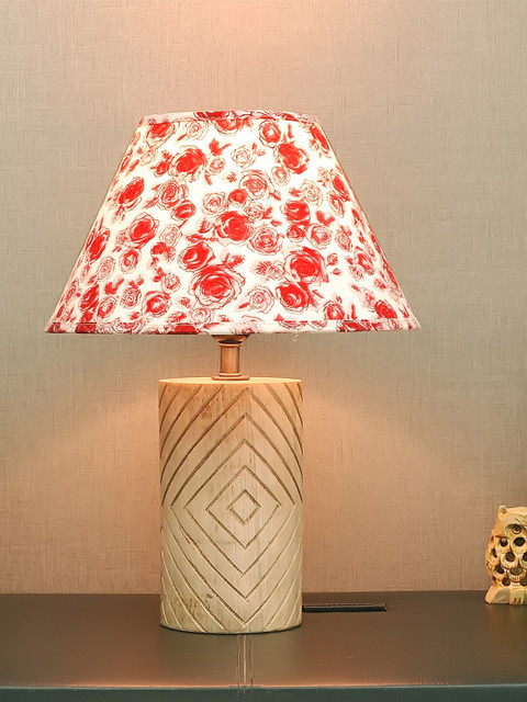

THE LIGHT STORE Brown Self-Design Bedside Standard Table Lamp With Pink Shade