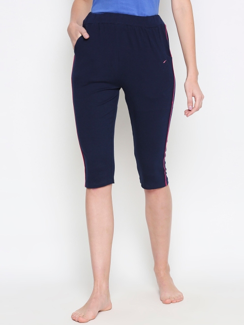 

XIN Women Navy Blue Solid Regular Fit Lounge Capris