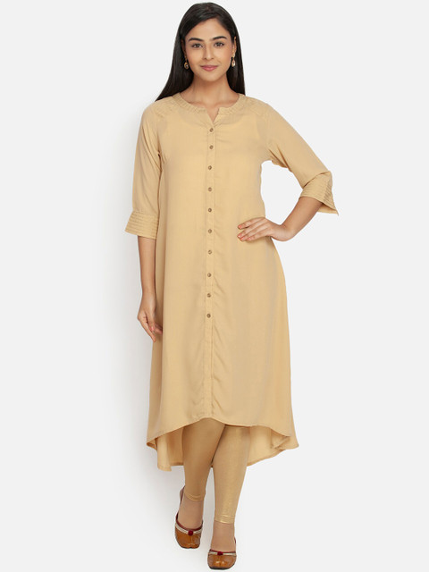 

Paislei Women Beige Solid A-Line Kurta
