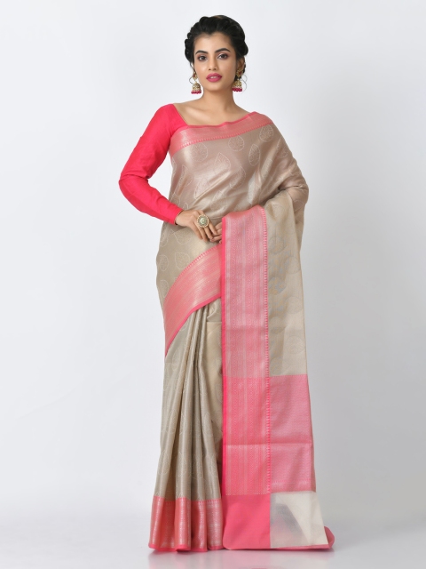 

RANGOLI Beige & Pink Art Silk Woven Design Tussar Saree