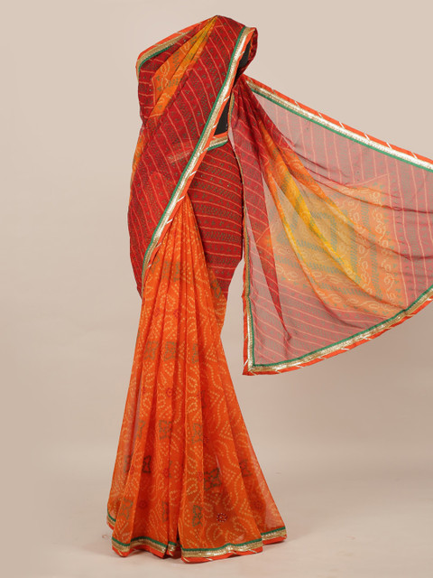 

Pothys Orange Printed Poly Chiffon Saree