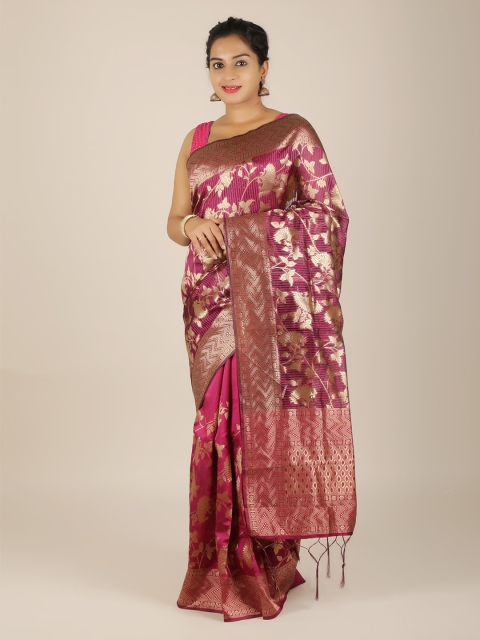 

Pothys Magenta & Gold-Toned Jute Silk Woven Design Saree