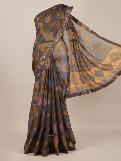 

Pothys Grey Checked Poly Chiffon Saree