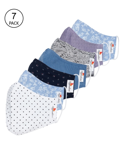 

Imfashini Women Pack Of 7 Printed 2-Ply Reusable Cloth Masks, Blue