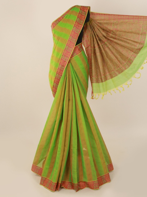 

Pothys Green & Olive Green Pure Cotton Striped Saree