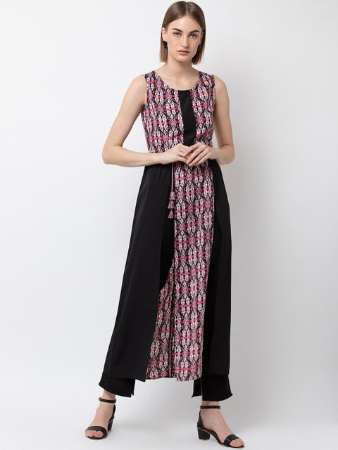 

DODO & MOA Women Black & Pink Printed A-Line Kurta