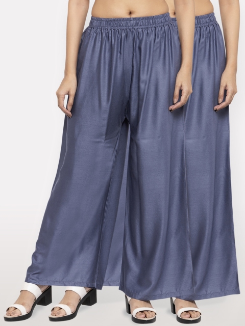 

NEUDIS Women Pack Of 2 Grey Solid Wide Leg Palazzos