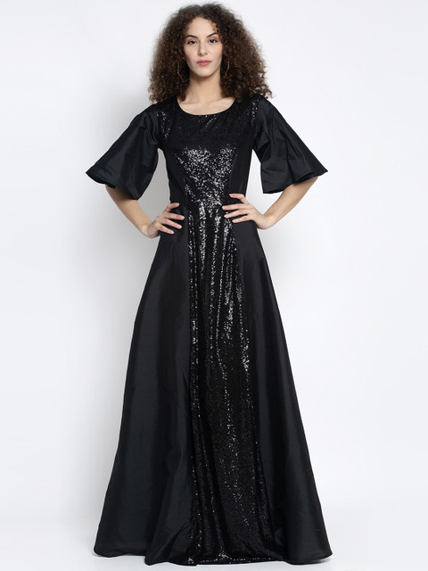 

Just Wow Women Black Embellished Maxi Dress