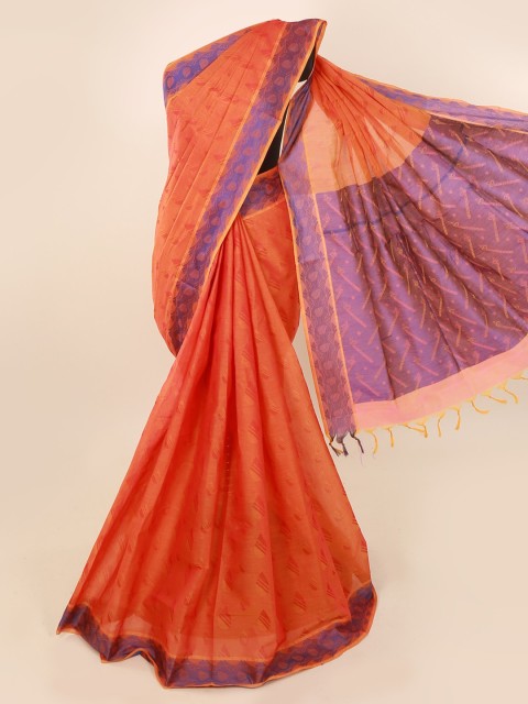 

Pothys Orange Printed Pure Cotton Saree with Jhalar Pallu