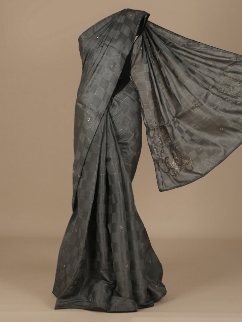

Pothys Grey Checked Jute Silk Saree