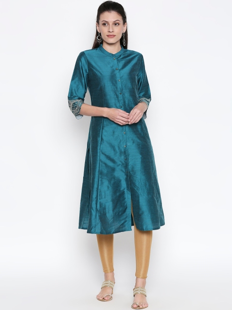 

RANGMANCH BY PANTALOONS Women Teal Blue Solid A-Line Kurta