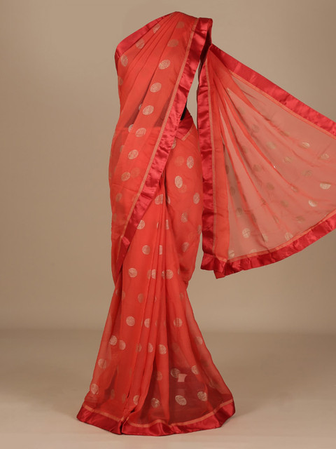 

Pothys Red Woven Design Poly Chiffon Saree