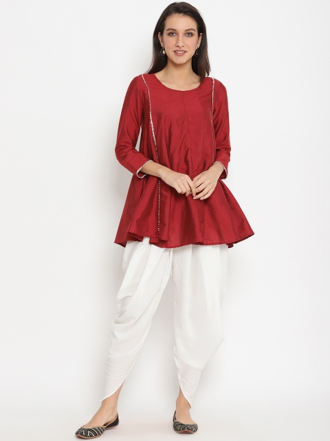 

Abhishti Women Maroon & White Solid Panelled Kurti with Dhoti Pants