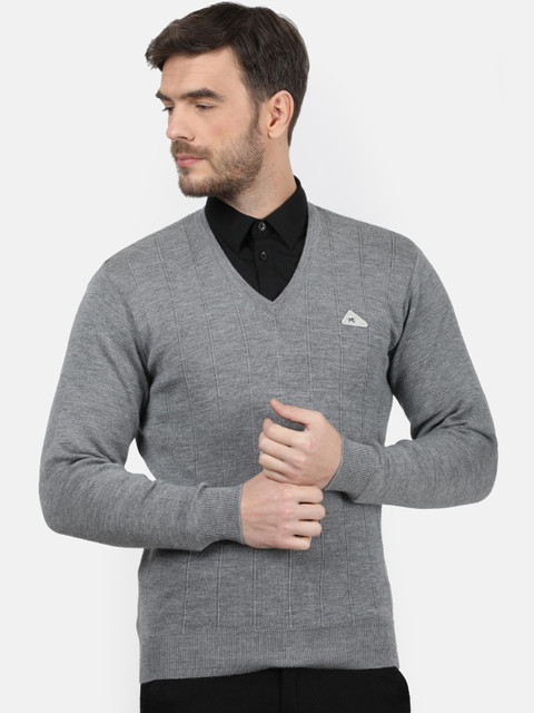 

Monte Carlo Men Grey Solid Woolen Pullover Sweater