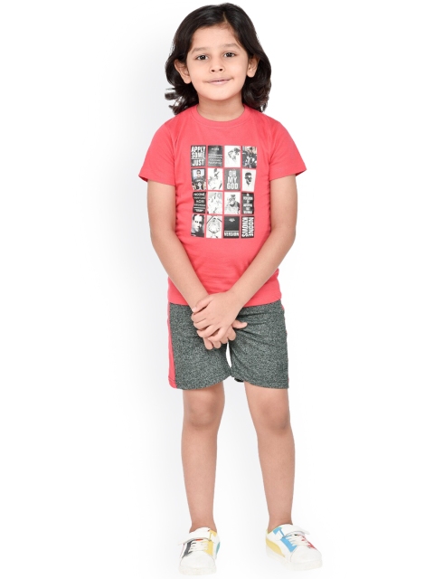 

ORANGE PUMPKKIN Boys Red Printed T-shirt with Shorts