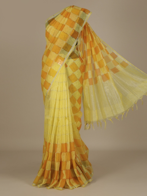 

Pothys Yellow Checked Pure Linen Saree