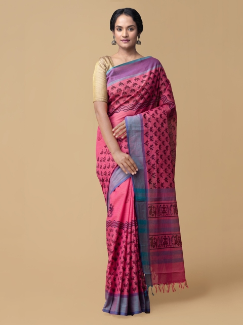 

Unnati Silks Pink Pure Cotton Printed Mangalagiri Saree