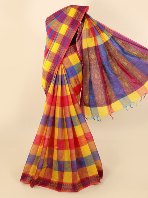 

Pothys Multicoloured Checked Pure Cotton Saree, Multi
