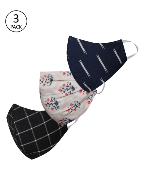

VASTRAMAY Unisex Pack of 3 Multicoloured 2-Ply Reusable Protective Outdoor Face Masks, Black