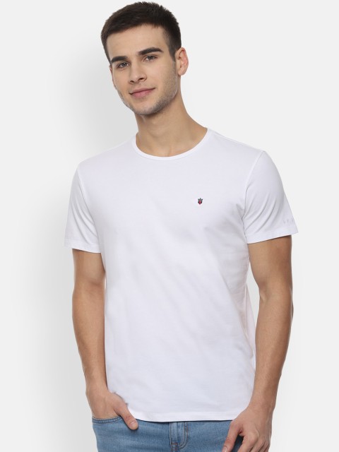 Louis Philippe Jeans Men White Solid Round Neck T-shirt