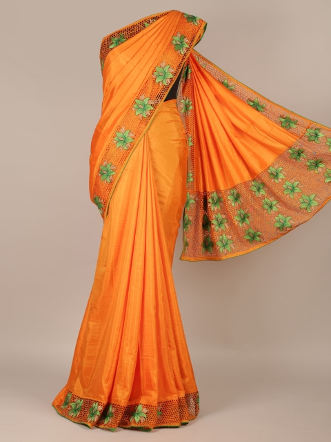 

Pothys Orange Solid Art Silk Saree