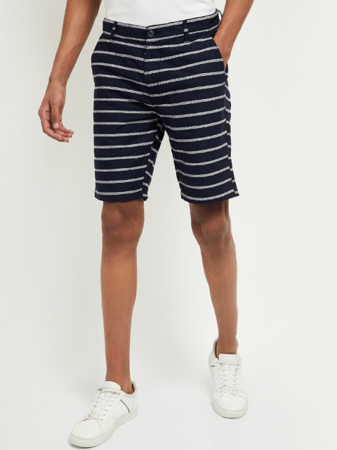 

max Men Navy Blue Striped Regular Fit Chino Shorts