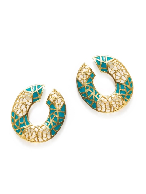

Foxy Sperks Gold-Toned & Turquoise Blue Contemporary Studs