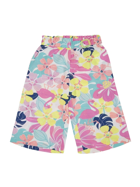 

VITAMINS Girls Pink & Blue Printed Capris, White
