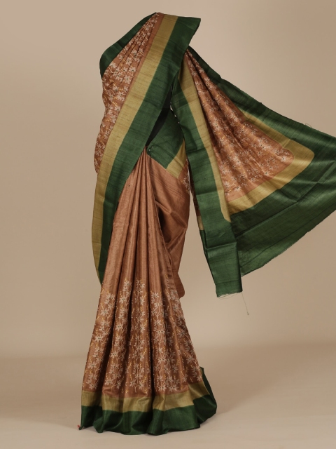 Pothys Brown Printed Jute Silk Saree