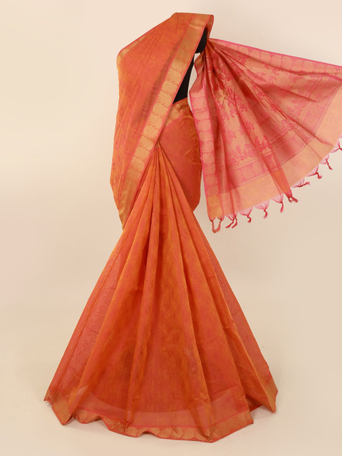 

Pothys Orange Solid Pure Cotton Saree