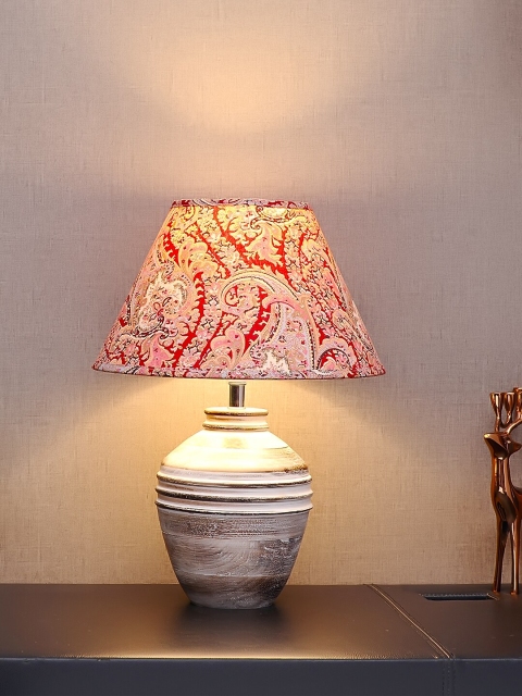 

THE LIGHT STORE White & Red Printed Table Lamp With Multicoloured Shade