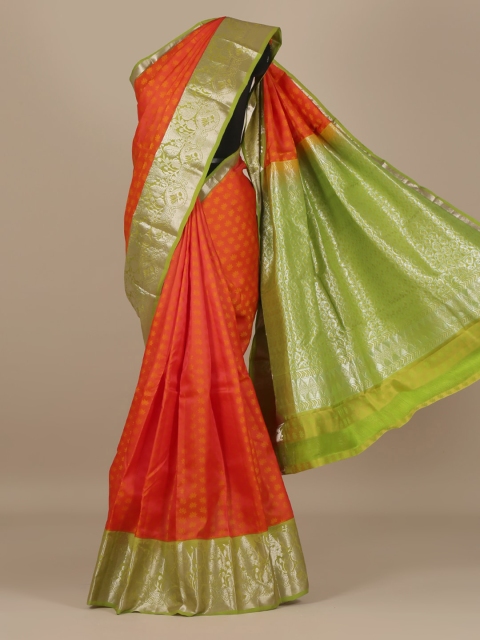 

Pothys Orange Woven Design Silk Blend Saree with Zari Border