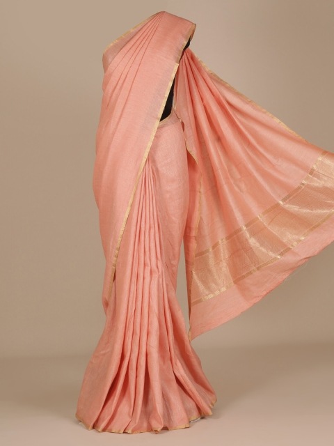

Pothys Peach-Coloured Solid Organza Saree