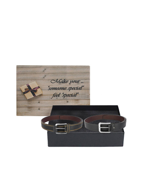 

LONDON FASHION hob Men Pack of 2 Belts, Black