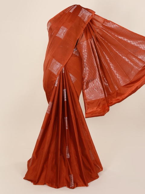 

Pothys Rust & Silver-Toned Silk Cotton Woven Design Kanjeevaram Saree