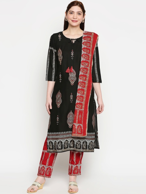 

ZRI Women Black & Red Printed Kurta with Trousers & Dupatta