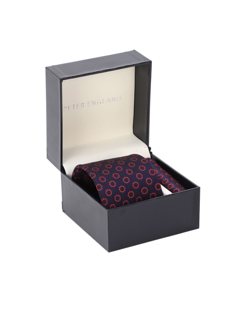

Peter England Navy Blue & Orange Woven Design Broad Tie