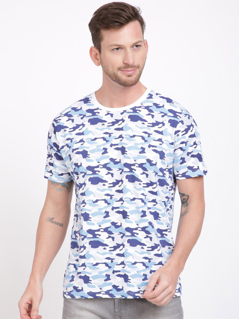 

IVOC Men Navy Blue & White Printed Round Neck Tshirt