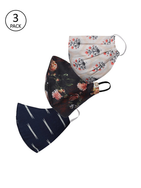 

VASTRAMAY Pack Of 3 Printed 2-Ply Reusable Cloth Masks, Black