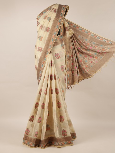 

Pothys Cream-Coloured Printed Jute Silk Saree