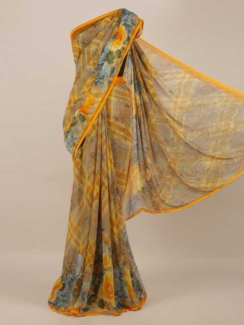 

Pothys Yellow & Brown Poly Chiffon Printed Saree