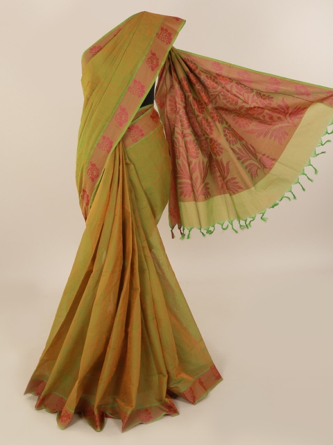 

Pothys Olive Green Printed Pure Cotton Saree with Jhalar Pallu