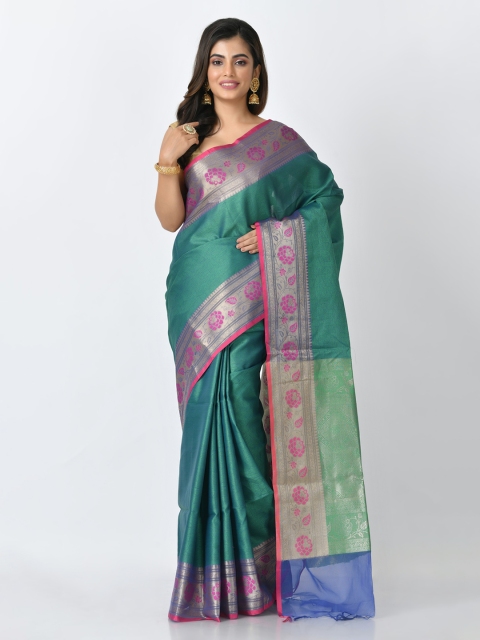

RANGOLI Green & Blue Organza Woven Design Saree