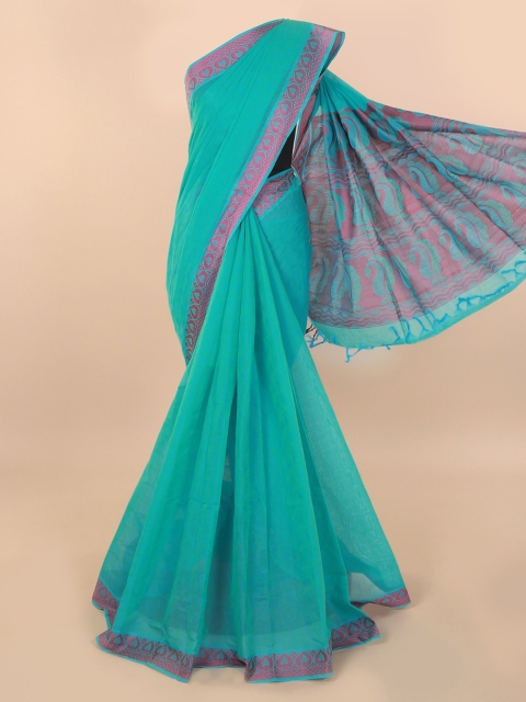 

Pothys Blue & Pink Pure Cotton Solid Saree