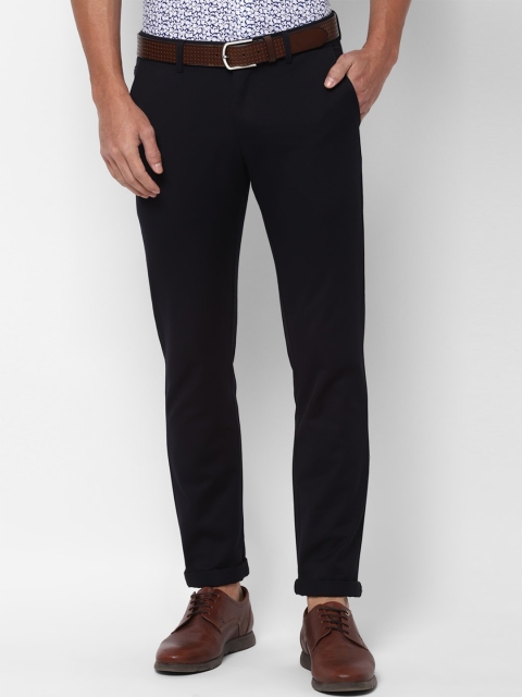 Allen Solly Men Black Slim Fit Striped Regular Trousers