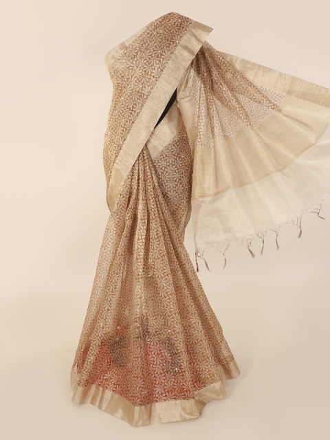 

Pothys Brown Printed Tissue Saree