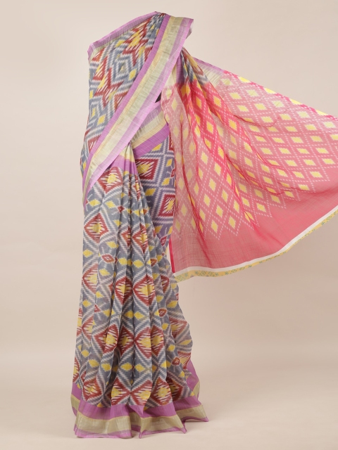 

Pothys Grey & Pink Linen Blend Printed Saree