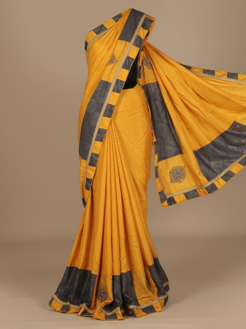 

Pothys Yellow Embellished Jute Silk Saree